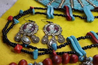 SOUTHWEST DESIGN BOHO BLUE/RED GEMSTONE,designer,FRIDA KAHLO VINTAGE JEWELRY LOT