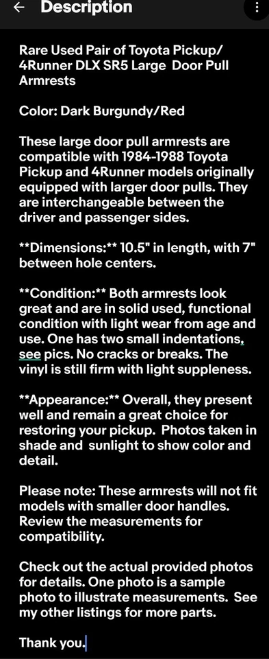 1984-1988 Toyota пикап 4runner двери панели ручки пара DLX SR5 бордовый красный 743 - Изображение 2 из 4