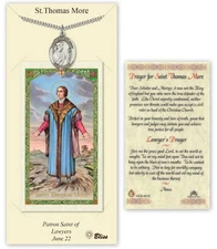 Large Pewter Saint Thomas More Pendant Necklace 24" Inch Chain & Prayer Card
