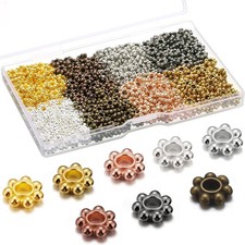 Kenning 800 Pcs 6mm Flower Spacer Beads Tibetan Daisy Metal Multicolored