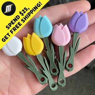 Spring Tulip: 3d Printed Flower Keychain with Small Key Ring