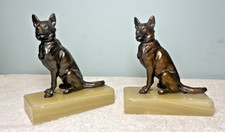 Vintage German Shepherd Bronze Bookends Cut Marble Base Malinois Alsatian