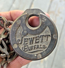 JEWETT BUFFALO 6 LEVER BRASS PADLOCK WITH CHAIN ATTACHED — photo 2