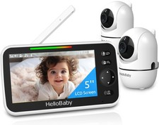 HelloBaby 5" Baby Monitor 2 Cams, Pan-Tilt-Zoom, 26-Hour Battery, 1000ft Range
