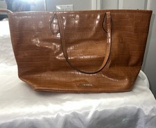 Borsa Steve Madden marrone coccodrillo goffrata zip superiore doppio manico ferramenta oro