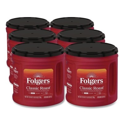 Folgers Classic Roast Ground Coffee Medium Roast 25.9oz Canister 6 Pack