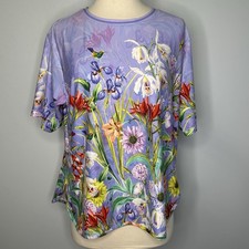 Johnny Was Bee Active Purple Floral Short Sleeve Oversize Crop Tee Size M
