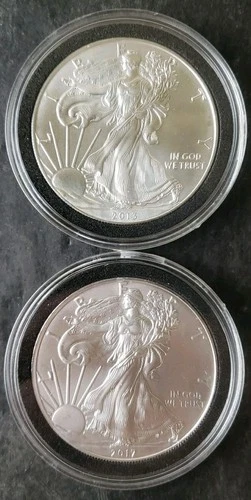 2013 and 2017 $1 American Silver Eagle Dollars in a Capsules