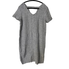 Tahari Women Dress Linen Sz Medium Lagenlook Cottage Core Relaxed Short Sleeve