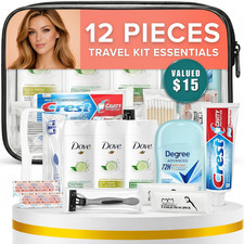 12-Piece Women  S Travel Hygiene Kit with Toiletries  Grooming Essentials, Tsa-C