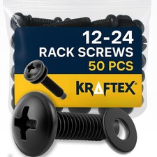 12-24 Rack Screws 50pk Rack Mount Screws with Nylon Washers for Server, N