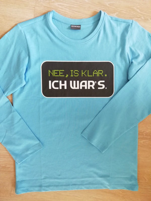 Gr. 140...182 Jungen Langarmshirt Kidsworld cooler Spruch 100% Baumwolle türkis