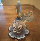 Vtg Fenton Bell Opalescent Butterflies 1997 Hand Painted Purple Blue