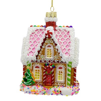 Bellissimo Glass Gingerbread Candy House Ornament BELL0047