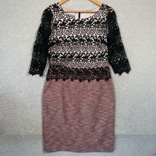 Laura Ashley Women’s Lace Bodice Tweed Bottom Dress Coral Black Size Uk14 Midi