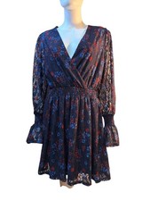 Disney Princess Floral Navy Lace Dress With Smocked Waist & Bell Sleeves XL EUC