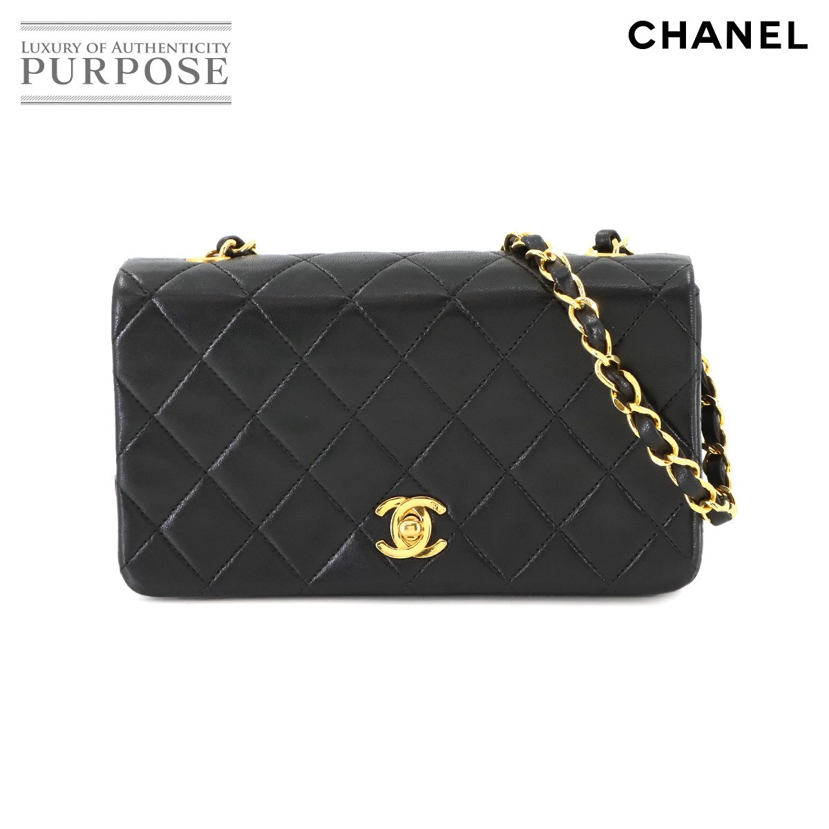 CHANEL Mini Matelass Chain Shoulder Bag Black Gold Leather Excellent Condition