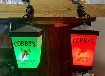 Corby's Whiskey Hanging Light Up Wall Lantern - Set of 2 Lamps - 1960's -  RARE