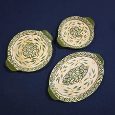 Set of Three (3) Temp-tations Old World Green Glass Trivets Temptations 
