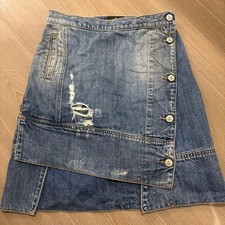 Vivienne Westwood Denim Mini Skirt Size 26 Button Detail Distressed Style