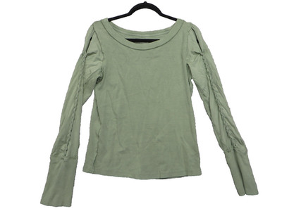 Free People We The Free Top Daisy Chain Cuff Long Sleeve Tee Green Tea Leaves XL