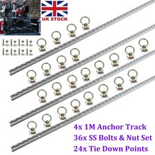 UK 4x 1M Anchor Track Cargo Tracks 12x Rings Tie Down Point Rail Caravan L-Track