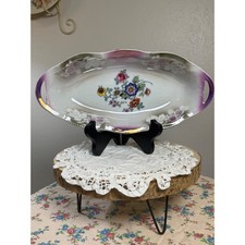 Vintage Made in Germany Floral Porcelain Relish Dish Purple Luster Trim Tray