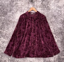Soft Surroundings Tunic Shirt 3X Womens Red Velvet Button Down Long Sleeve Top