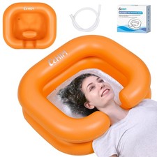 Inflatable Shampoo Basin Portable Bowl Hair Washing Bedridden Orange 15"
