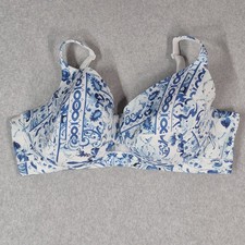 Cacique Women Bra 46DD Blue Floral T Shirt Underwired Strap Lightly Lined