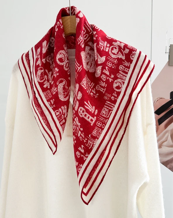 70% Cashmere 30% Silk Shawl Neckerchief text Print Bandana 26'' Scarf Wrap new