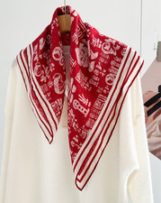 70 Cashmere 30 Silk Shawl Neckerchief text Print Bandana 26'' Scarf Wrap new