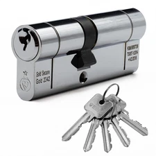 Euro Cylinder Door Lock TS007 1 Star Anti-Snap Chrome 5 Keys