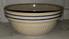 Vintage Red Wing Stoneware Ribbed Mixing 10 " Bowl w/ Double Blue Stripe #10