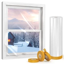 Window Insulation Kit 63in x 33ft Plastic Winter Seal Film w Tape 10 Windows Set