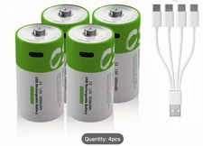 Four(4)USB Rechargeable Lithium C Batteries with 4 in 1  Charger Cable included