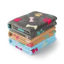 Fluffy Fleece Pet Blanket 3 Pack Flannel Paw Print Throw Small 23x16 inch