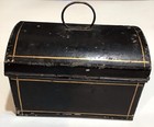 Antique Tin Miniature Doll Child 19th Century Painted Cash Document Box Toleware — photo 3