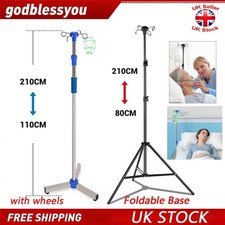 Foldable Pole Stand with Wheel Portable IV Pole Drip Bag Stand Intravenous 210CM