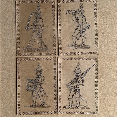 1900s Children's DRAWING TEACHER STENCIL ART German Tracing Cards Soldiers