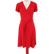 Tahari Dress Womens 2 Red Stretch Knit Faux Wrap Fit n Flare Zip ASL Party