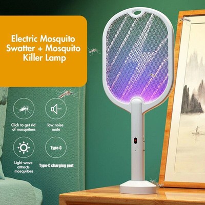 3 in 1 Electric Mosquito Swatter 3000V Bug Zapper Lamp Type-C Rechargeable