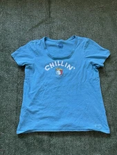 Life Is Good T-Shirt Women's Size L Blue Short Sleeve Chillin Beach Funny Tee