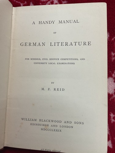 REID , HANDY MANUAL OF German Literature 1879 VERY RARE - Picture 2 of 4