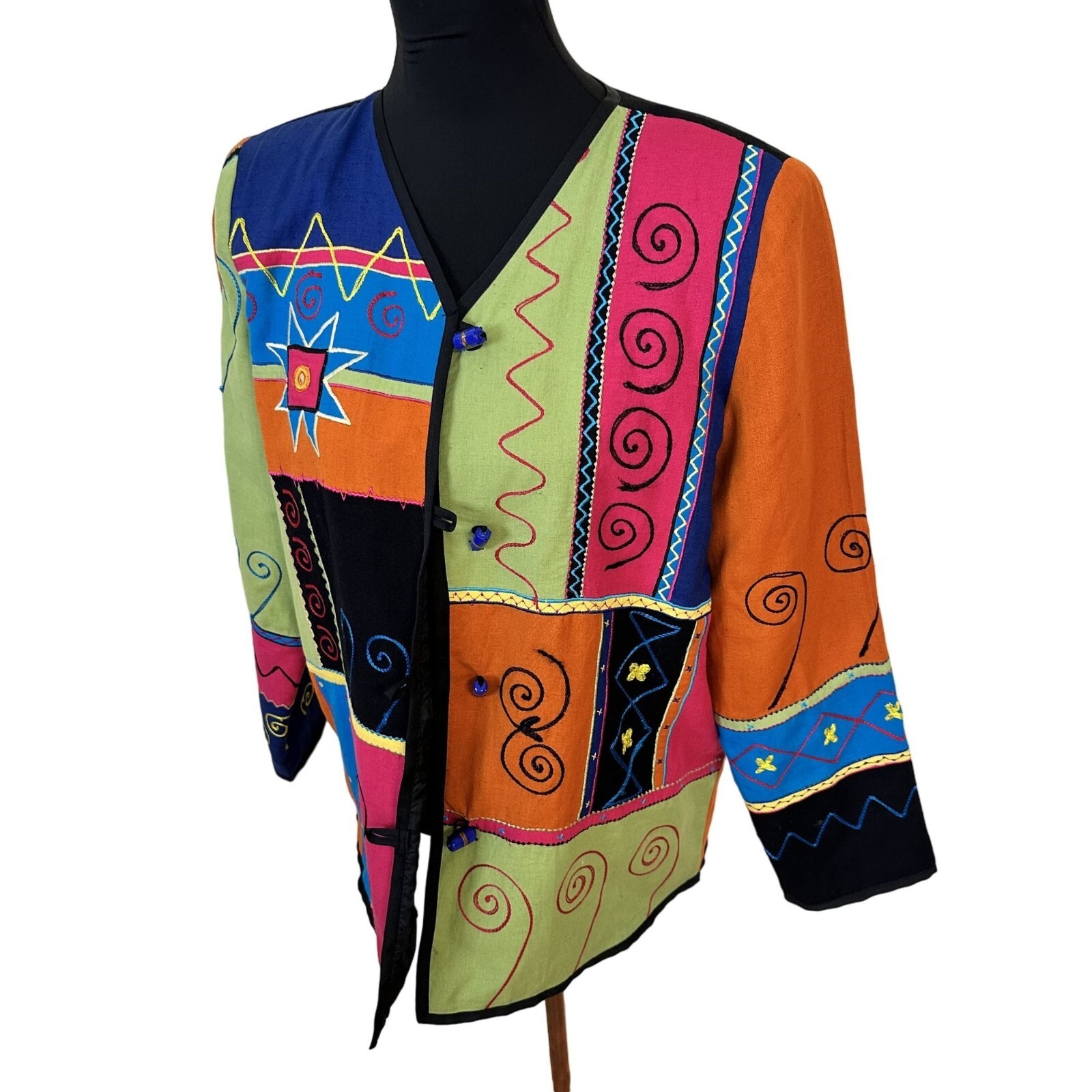 Womens Colorful Geometric Patchwork Jacket Button… - image 1