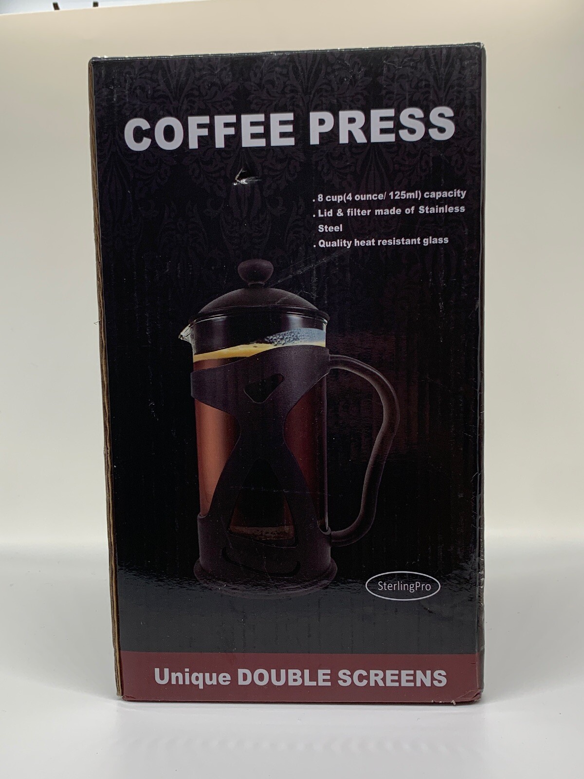 Sterling Pro Coffee French 8 Cup Press Unique Double Screens Chrome Plated  NEW