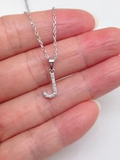 925 Sterling Silver Cz Initial Letter J Pendant Necklace Womens Girls 9mm Tiny