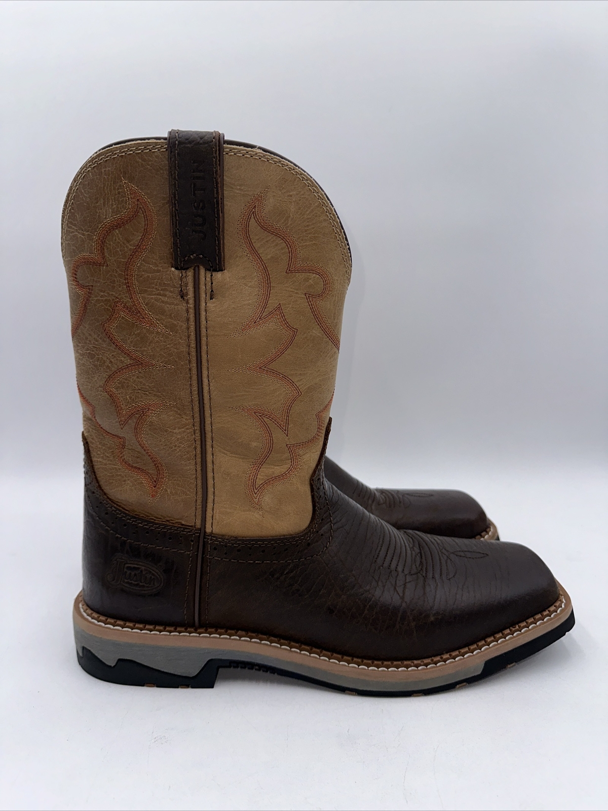 JUSTIN MEN'S CARBIDE WESTERN WORK BOOTS Brown Leather Size 12 D eBay
