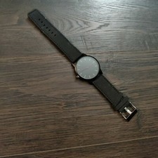 Men's Minimalistic Dress Watch Genuine Handstiched Leather Black Brushed Steel