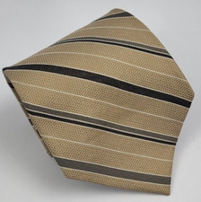 Paul Fredrick Silk Tie Beige Brown Gray Black Stripes Men Necktie USA 57 x 3.5/8